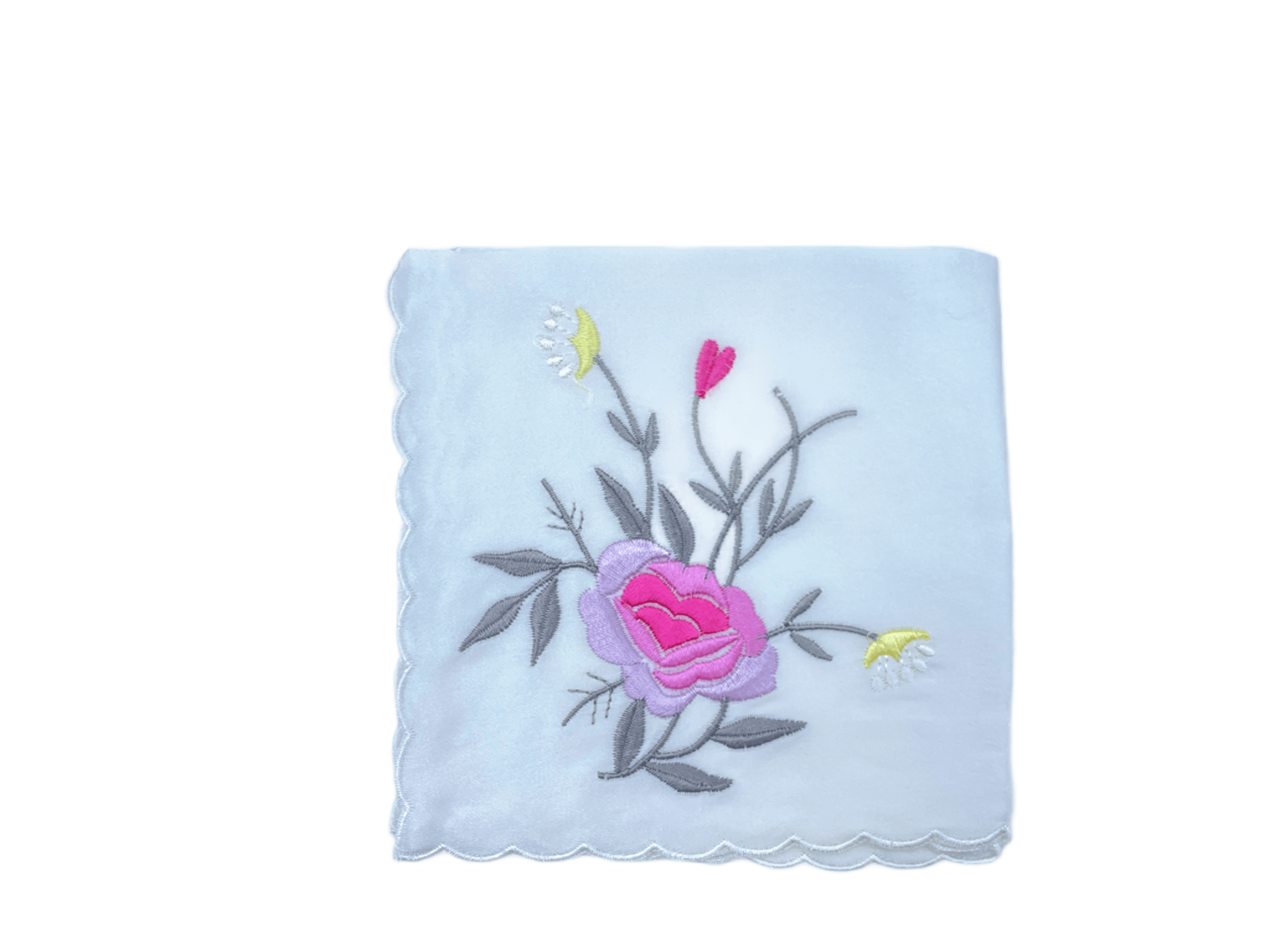 Blossoms Embroidered Handkerchief Soft Cotton Linen Floral Hanky