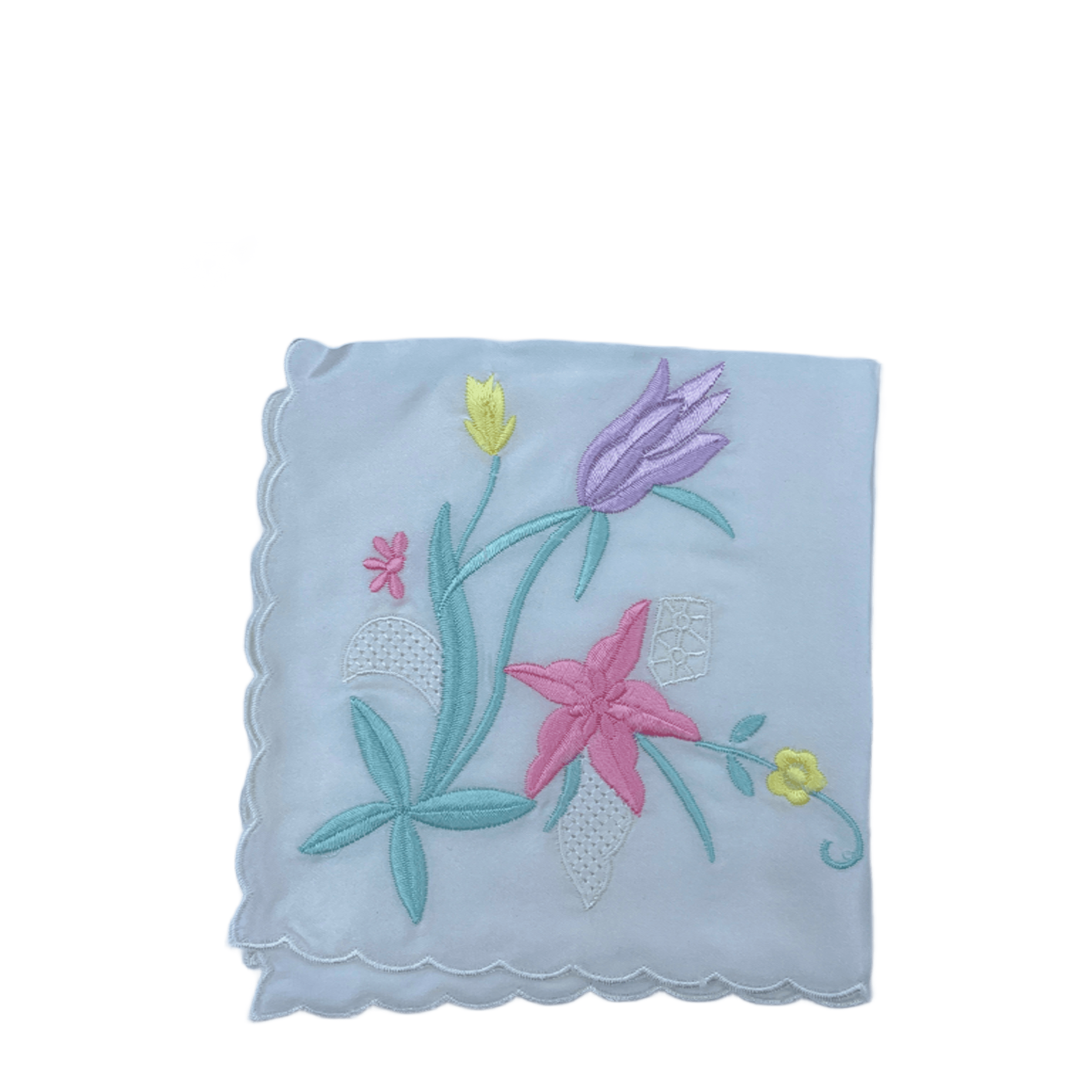 Blossoms Embroidered Handkerchief Soft Cotton Linen Floral Hanky - CGC-ICH STORE