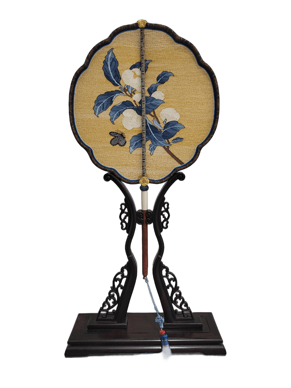 Kapok Blossoms Kesi Silk Fan Artisan-Made Chinese Floral Folding Fan for Women