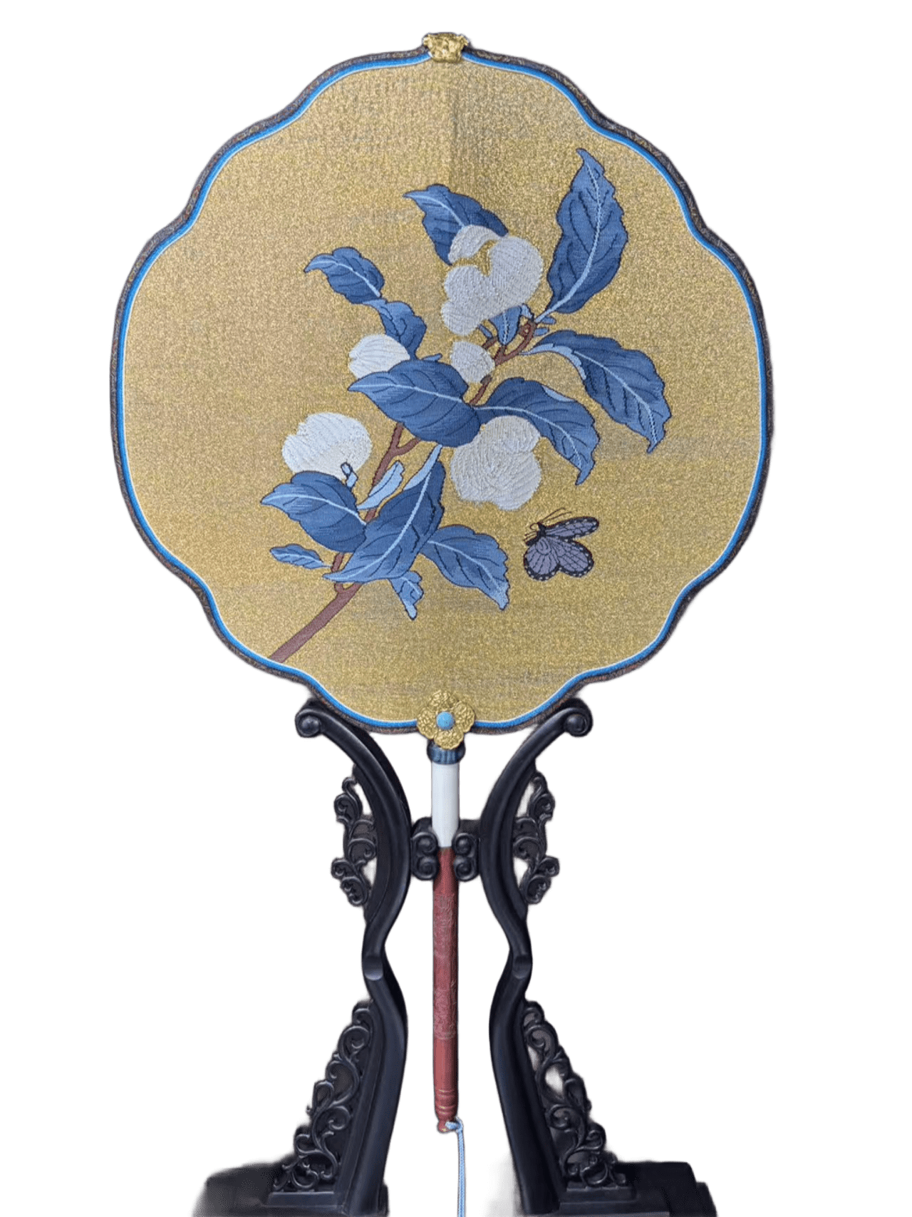 Kapok Blossoms Kesi Silk Fan Artisan-Made Chinese Floral Folding Fan for Women