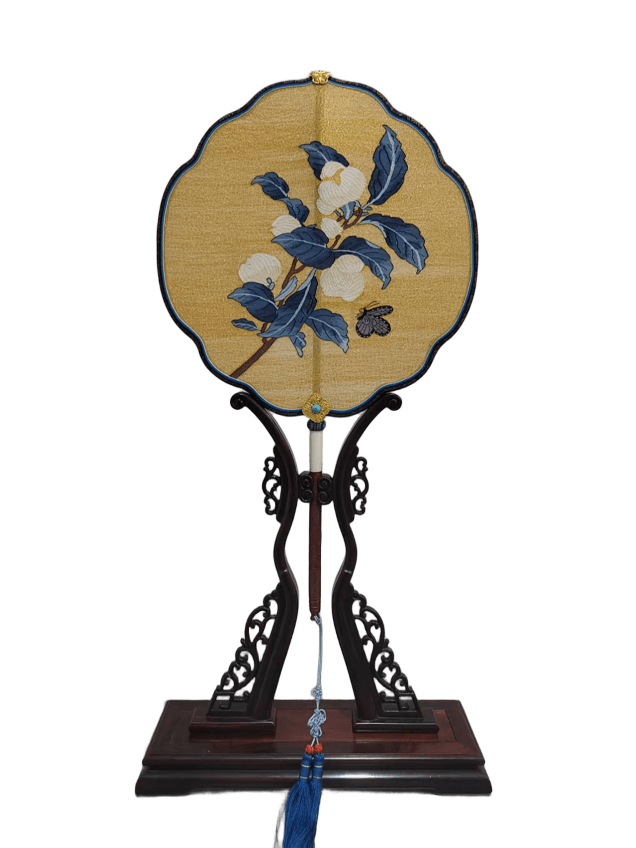 Kapok Blossoms Kesi Silk Fan Artisan-Made Chinese Floral Folding Fan for Women