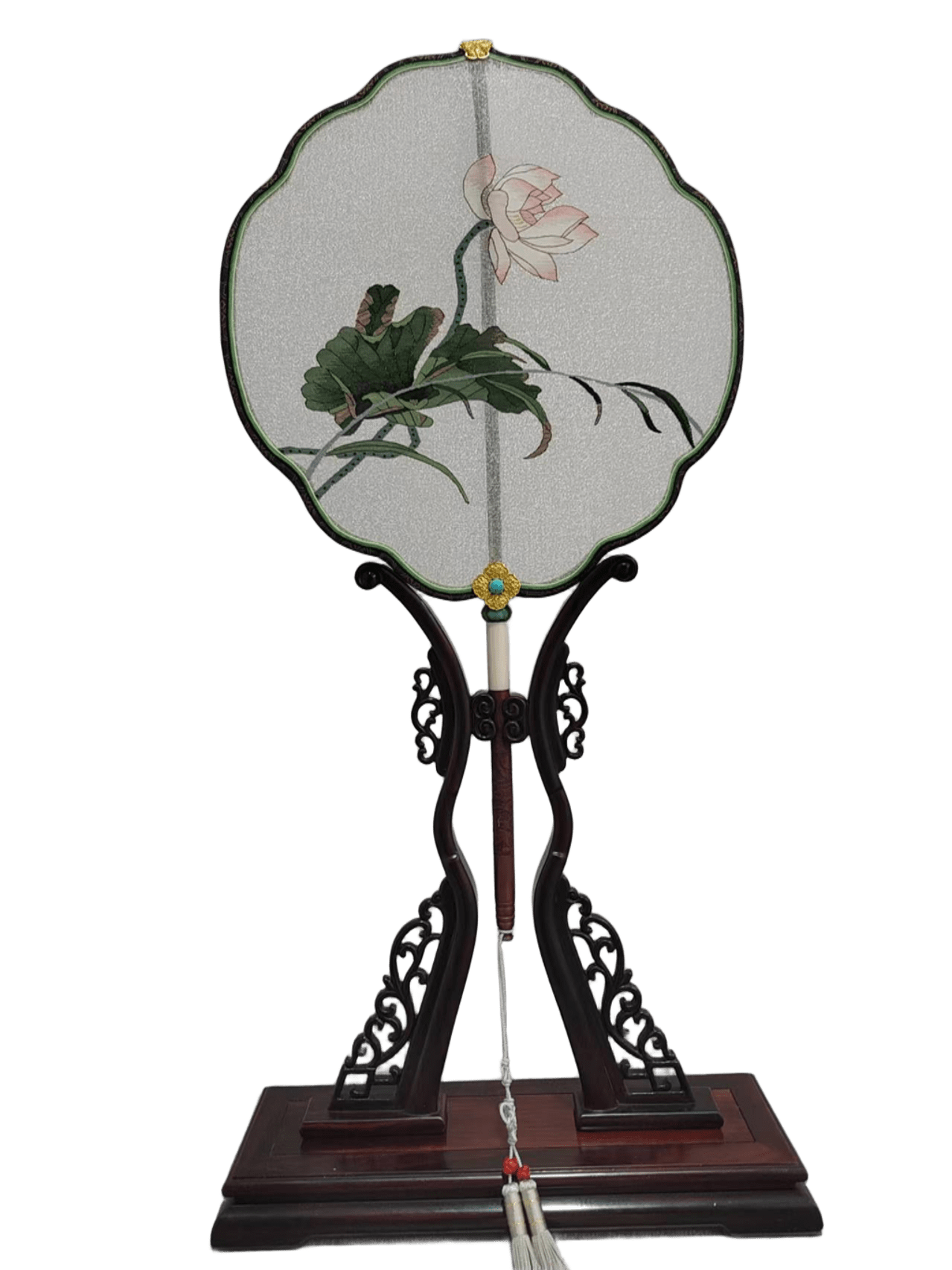 Pure Lotus Kesi Silk Fan Handcrafted Chinese Silk Fan with Lotus Motif