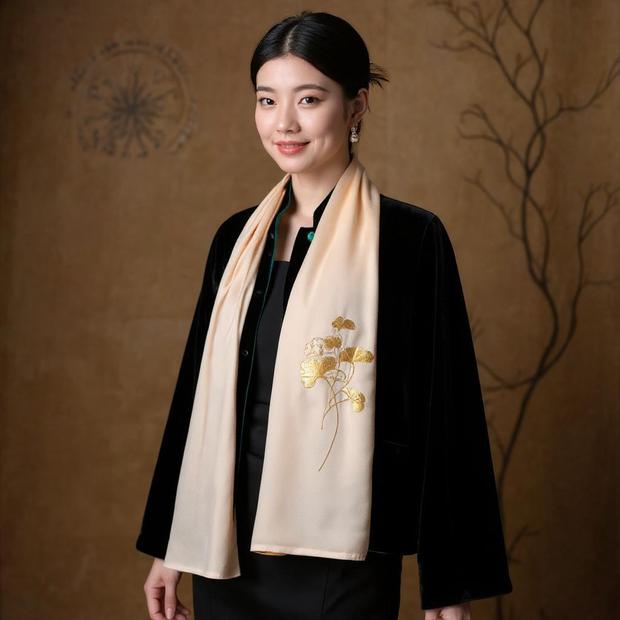 Floral Whispers Suzhou Embroidered Scarf Elegant Silk Wrap with Chinese Floral Design