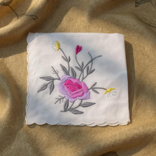 Blossoms Embroidered Handkerchief Soft Cotton Linen Floral Hanky