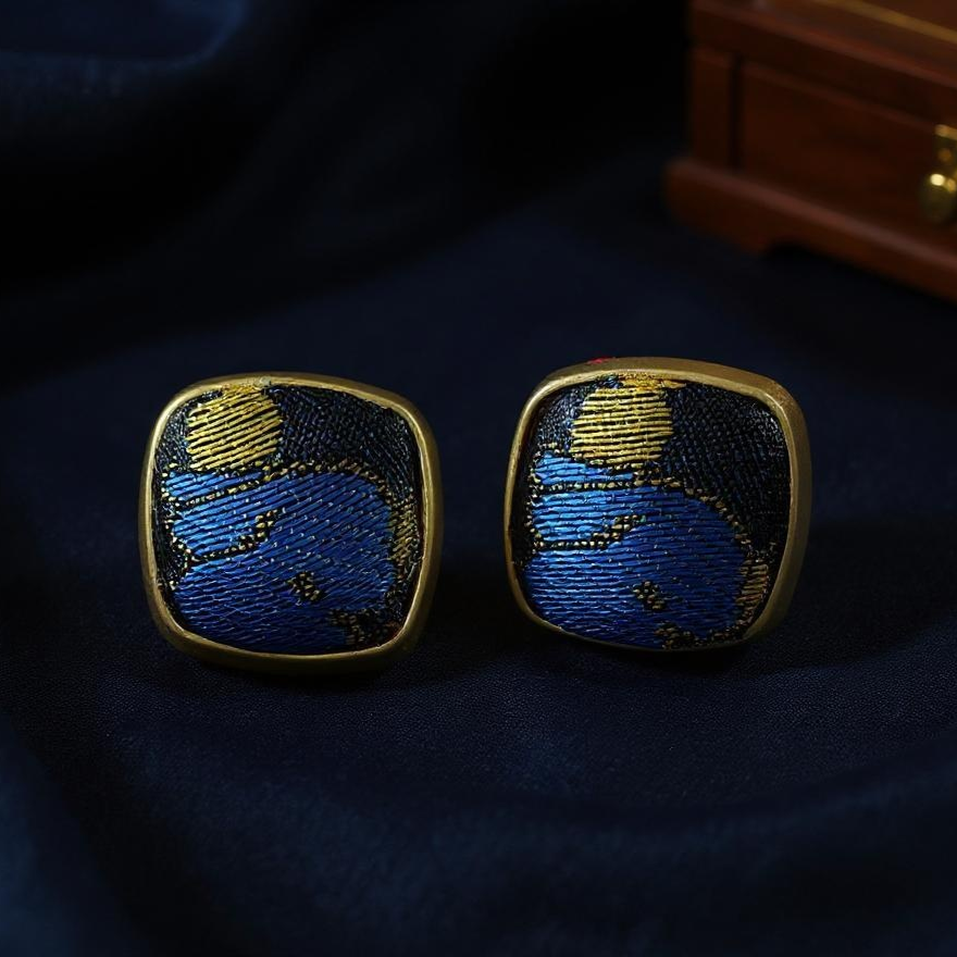 Vintage Style Song Brocade Silk Earrings Chinese Handwoven Fabric