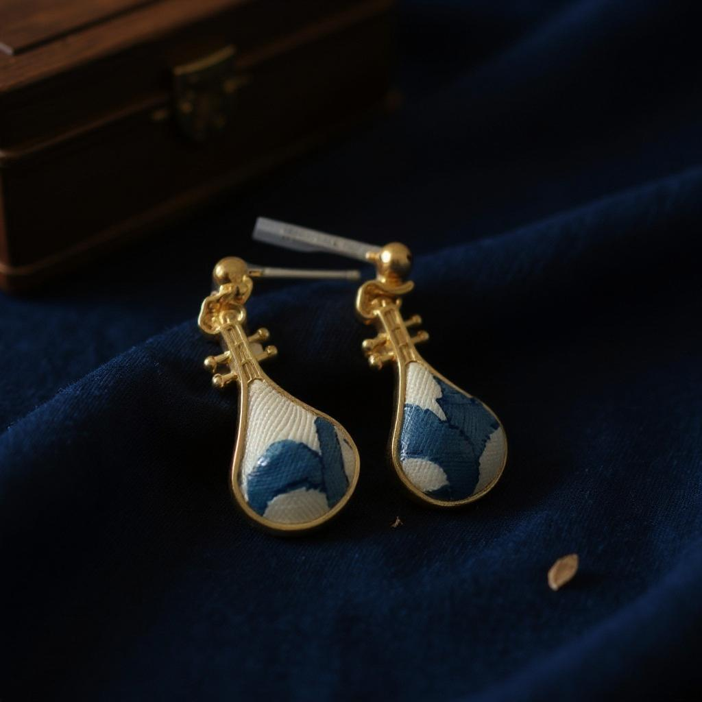Lute Silhouette Edition Kesi Silk Earrings Artisan Made Cultural Elegance