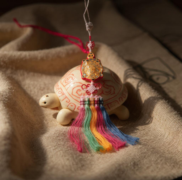 Blessed Turtle Suzhou Embroidery Pendant Handmade Silk Amulet Necklace